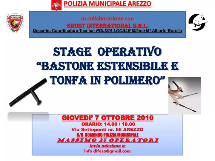 stage operativo bastone estensibile e tonfa in polimero