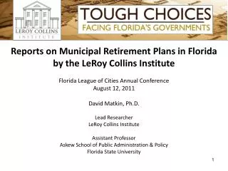 Reports on Municipal Retirement Plans in Florida by the LeRoy Collins Institute