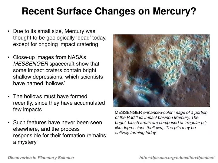 recent surface changes on mercury