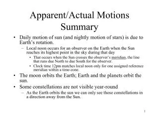 Apparent/Actual Motions Summary