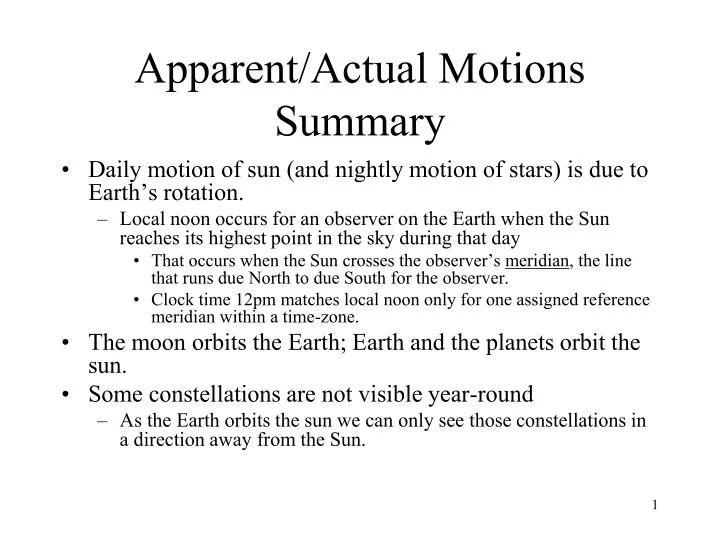 apparent actual motions summary