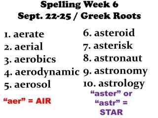 Spelling Week 6 Sept . 22-25 / Greek Roots