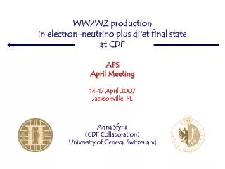 WW/WZ production in electron-neutrino plus dijet final state at CDF APS April Meeting