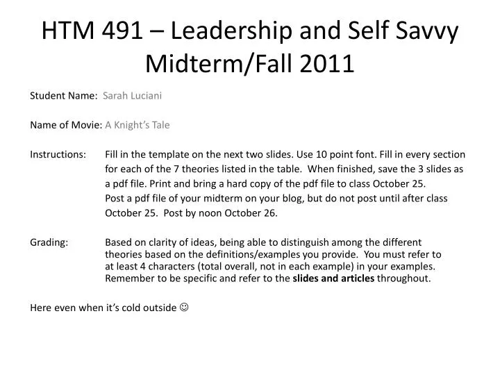 htm 491 leadership and self savvy midterm fall 2011