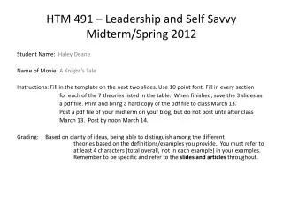 HTM 491 – Leadership and Self Savvy Midterm/Spring 2012