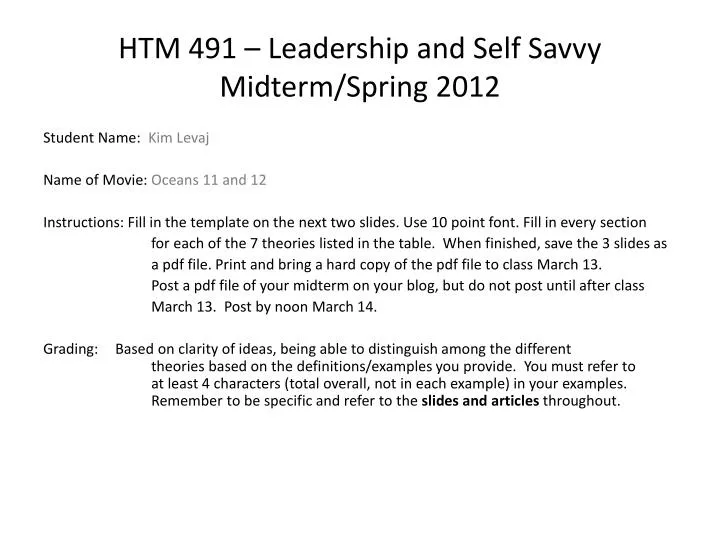 htm 491 leadership and self savvy midterm spring 2012