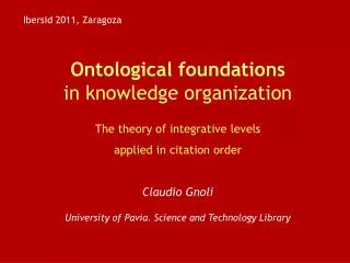 Ontological foundations in knowledge organization The theory of integrative levels
