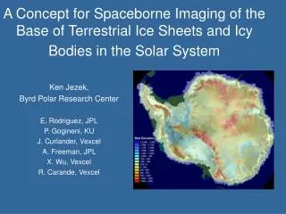 Ken Jezek, Byrd Polar Research Center E. Rodriguez, JPL P. Gogineni, KU J. Curlander, Vexcel