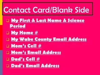 Contact Card/Blank Side