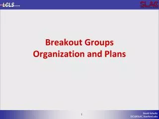 Breakout Groups Organization and Plans