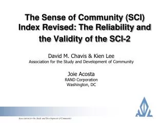 The Sense of Community (SCI) Index Revised: The Reliability and the Validity of the SCI-2