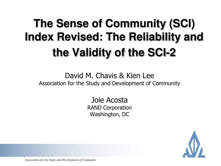 the sense of community sci index revised the reliability and the validity of the sci 2