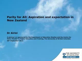Parity for All: Aspiration and expectation in New Zealand