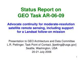 Presentation to GEO Architecture and Data Committee