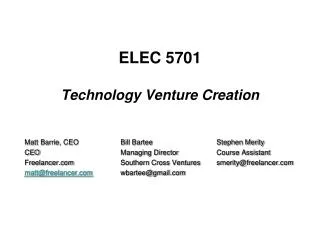 ELEC 5701 Technology Venture Creation