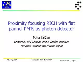 Proximity focusing RICH with flat pannel PMTs as photon detector