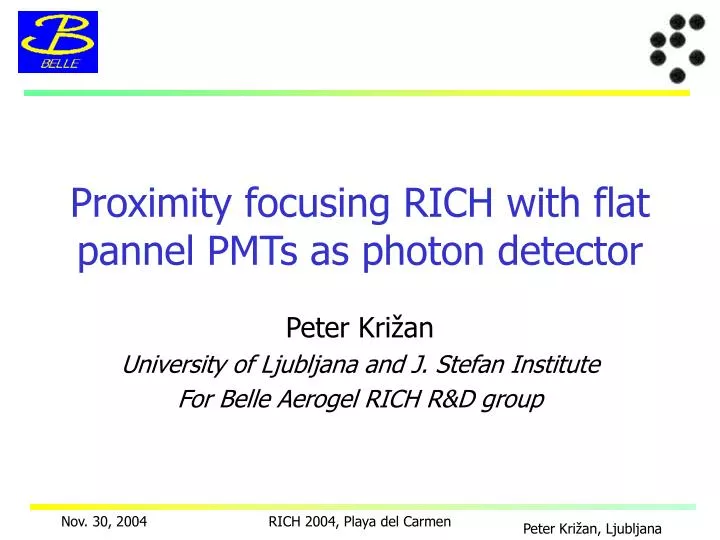 proximity focusing rich with flat pannel pmts as photon detector