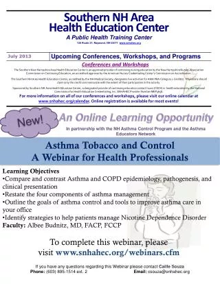 Asthma Tobacco and Control A Webinar for Health Professionals