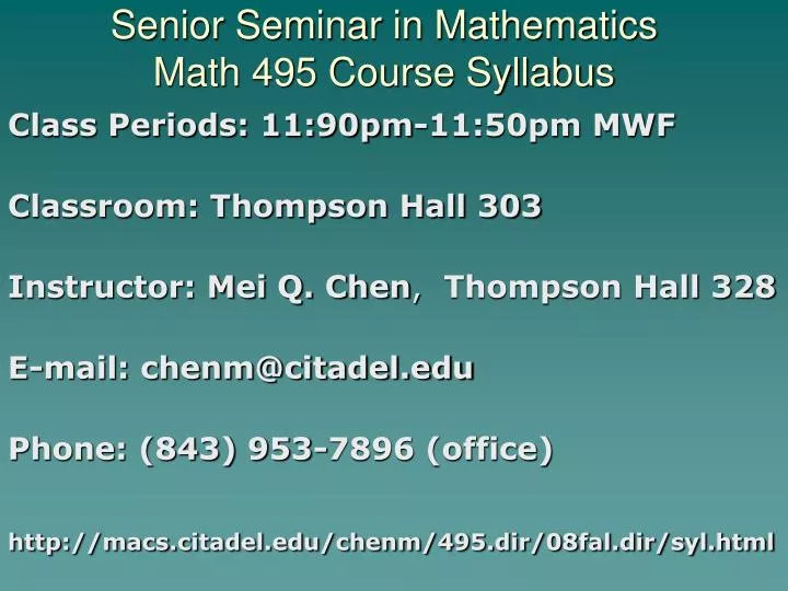 senior seminar in mathematics math 495 course syllabus