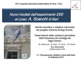 Nuovi risultati dall’esperimento EEE al Liceo A. Scacchi di Bari