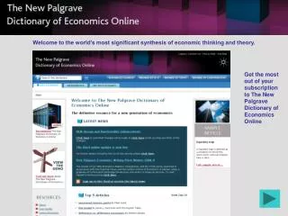 Get the most out of your subscription to The New Palgrave Dictionary of Economics Online