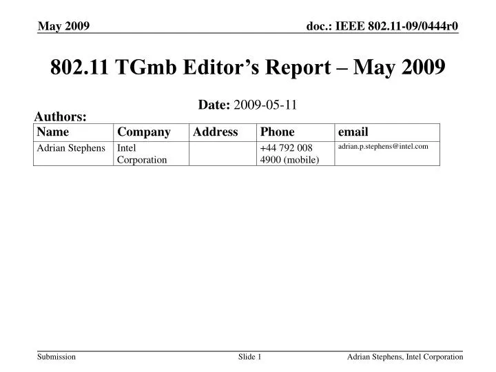 802 11 tgmb editor s report may 2009
