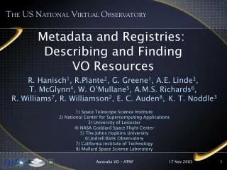 Metadata and Registries: Describing and Finding VO Resources