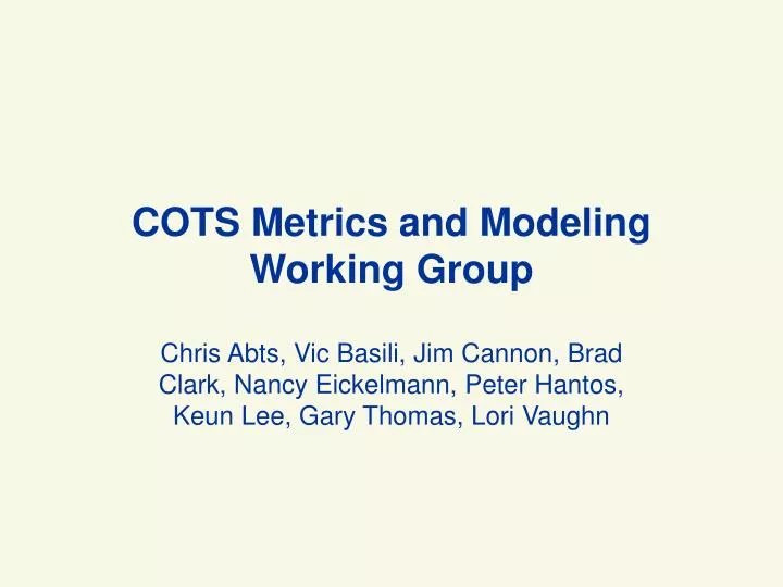 cots metrics and modeling working group