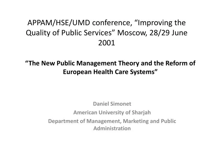 appam hse umd conference improving the quality of public services moscow 28 29 june 2001