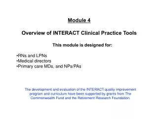 Module 4 Overview of INTERACT Clinical Practice Tools