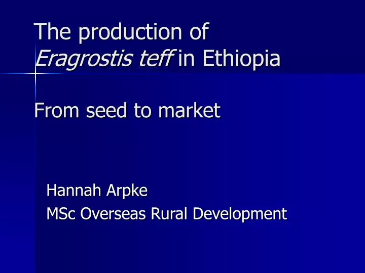 the production of eragrostis teff in ethiopia from seed to market