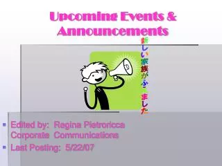Upcoming Events &amp; Announcements