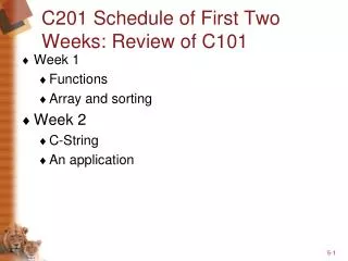 C201 Schedule of First Two Weeks: Review of C101