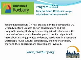 Program #411 Jericho Road Roxbury: unique neighborhood, unique partnership