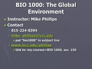 BIO 1000: The Global Environment