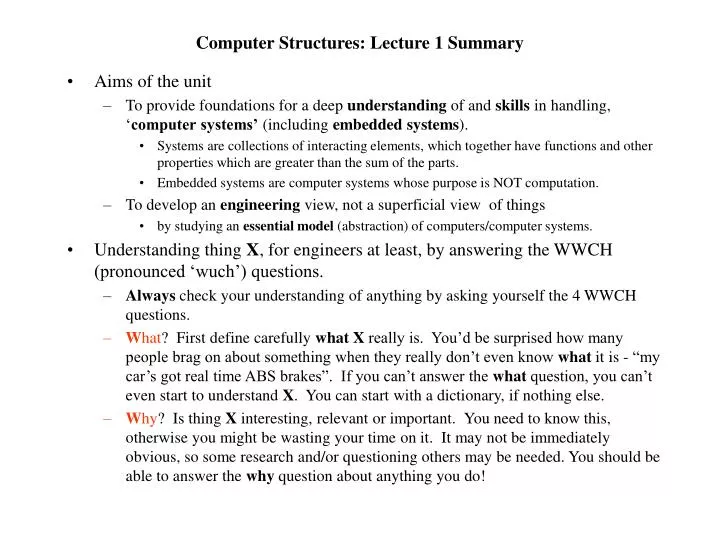 computer structures lecture 1 summary