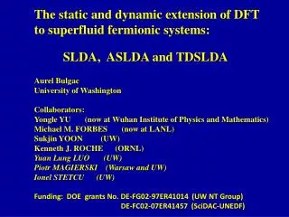 The static and dynamic extension of DFT to superfluid fermionic systems: SLDA, ASLDA and TDSLDA