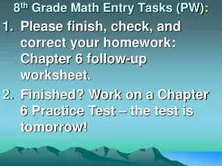 8 th Grade Math Entry Tasks (PW) :