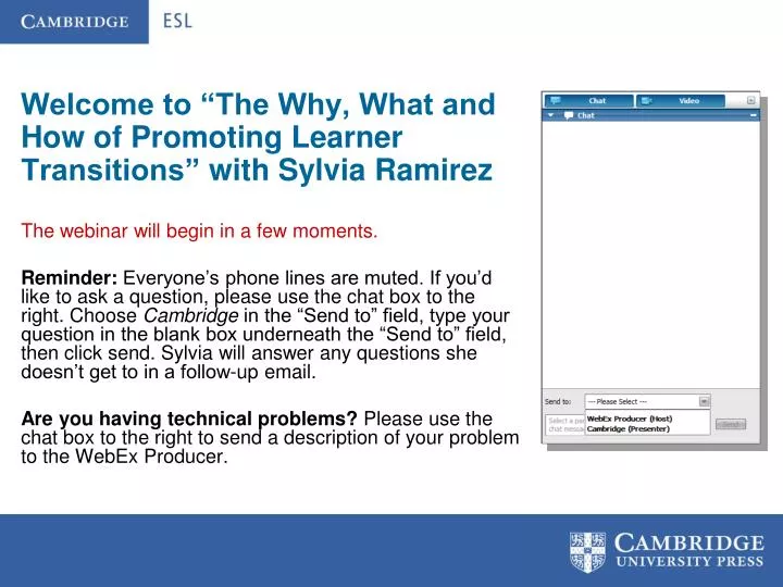 welcome to the why what and how of promoting learner transitions with sylvia ramirez