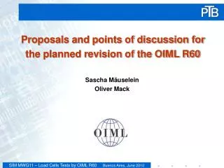 Proposals and points of discussion for the planned revision of the OIML R60