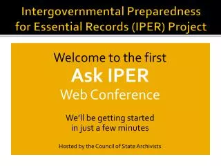 Intergovernmental Preparedness for Essential Records (IPER) Project