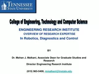 ENGINEERING RESEARCH INSTITUTE OVERVIEW OF RESEARCH EXPERTISE