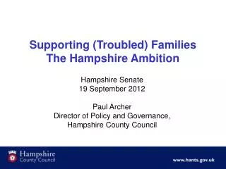 Supporting (Troubled) Families The Hampshire Ambition