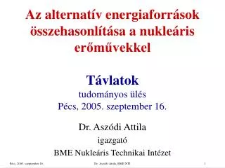 Dr. Aszódi Attila igazgató BME Nukleáris Technikai Intézet