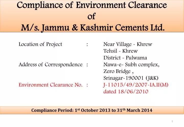 compliance of environment clearance of m s jammu kashmir cements ltd