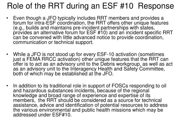 role of the rrt during an esf 10 response