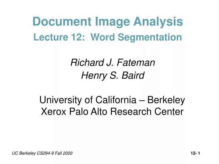 document image analysis lecture 12 word segmentation