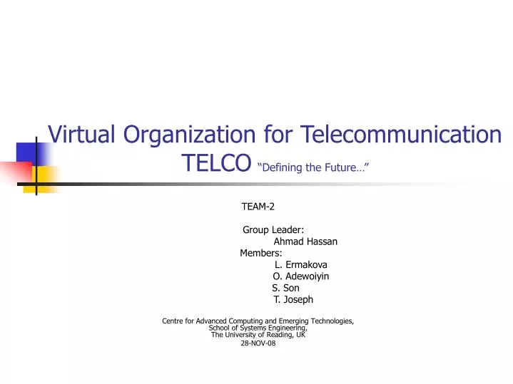 virtual organization for telecommunication telco defining the future