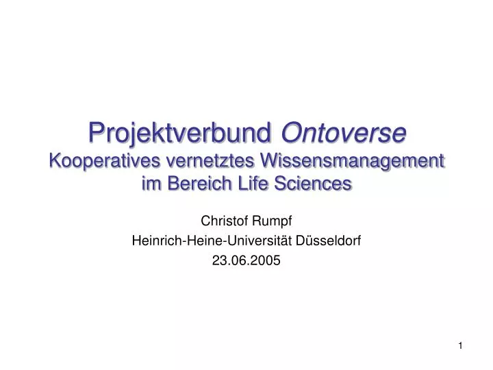 projektverbund ontoverse kooperatives vernetztes wissensmanagement im bereich life sciences
