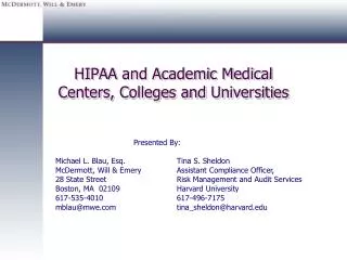 HIPAA and Academic Medical Centers, Colleges and Universities